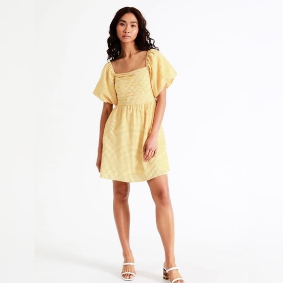 Piper Pleated Bodice Organic Cotton Mini Dress in Mustard Gingham - Picture 2 of 8